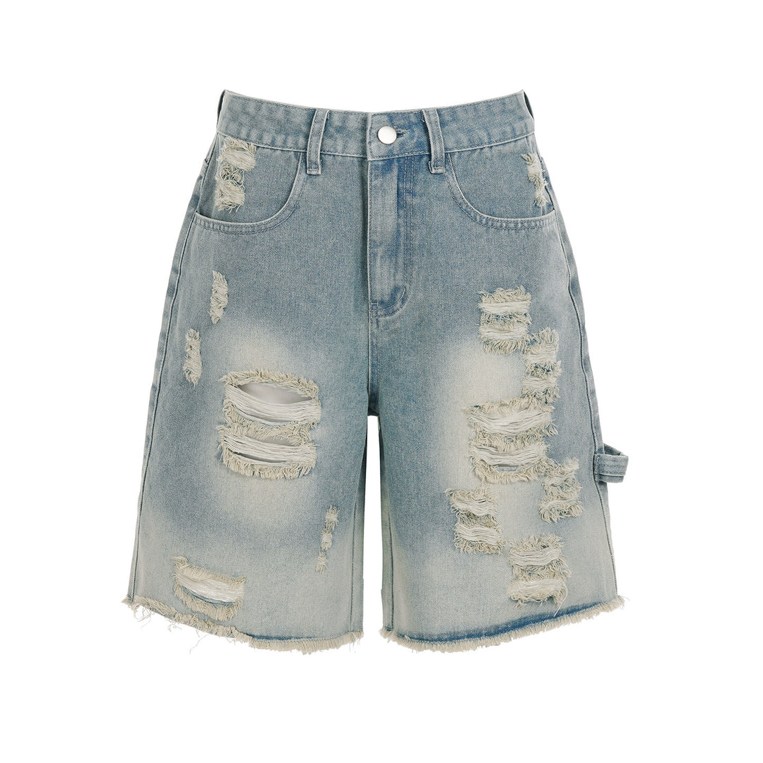 Damen Destroyed Denim-Shorts mit hohem Bund und ausgefransten Säumen Drune