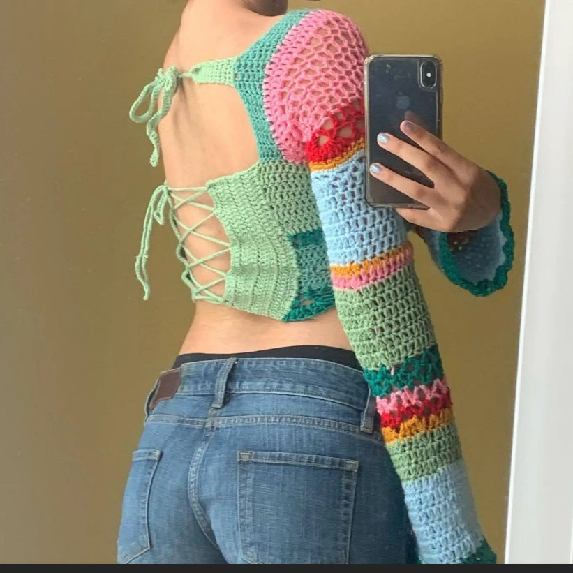 Damen Häkeloberteil mit transparenter Struktur und modischem Design Drune