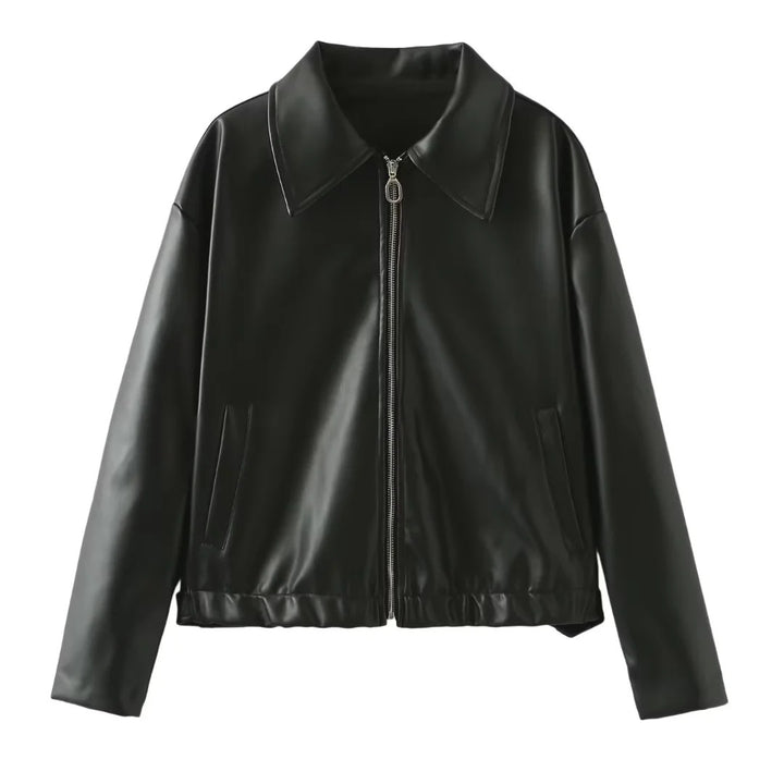 Damen elegante Kunstlederjacke im modernen Design mit praktischem Reißverschluss Drune