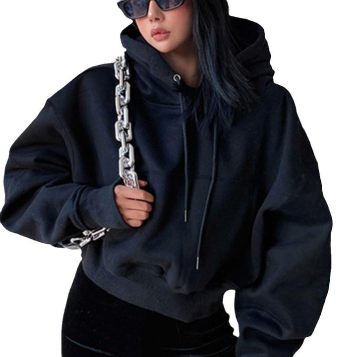 Damen lässiger cropped Hoodie mit Kängurutasche Drune