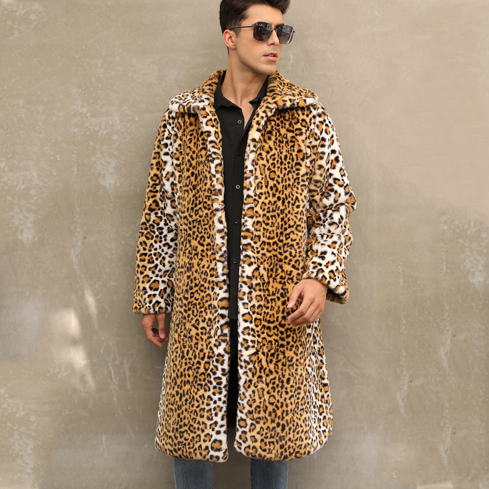Herren Eleganter Kunstpelzmantel im Leopardenlook Drune
