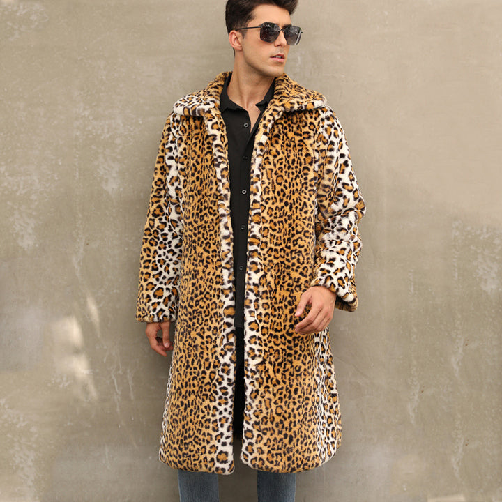 Herren Eleganter Kunstpelzmantel im Leopardenlook Drune