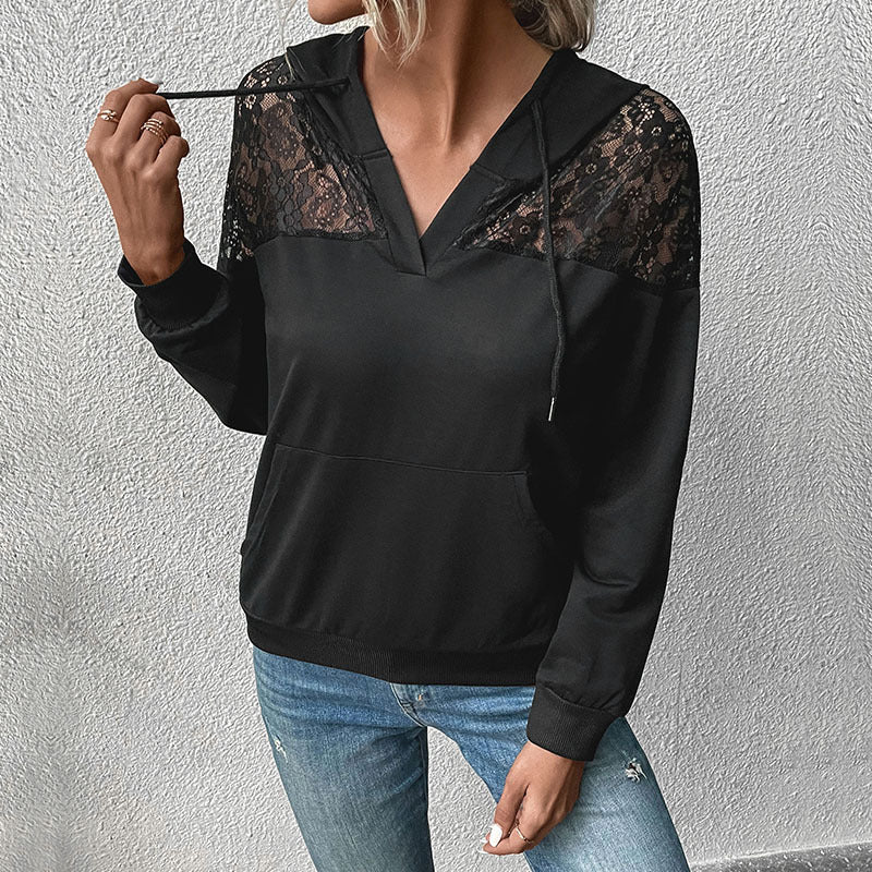 Damen Kapuzenpullover mit Spitzenakzenten und lässiger Passform Drune
