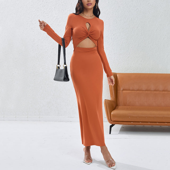 Damen Wickelkleid mit dekorativem Cut-Out und langer Arm Drune