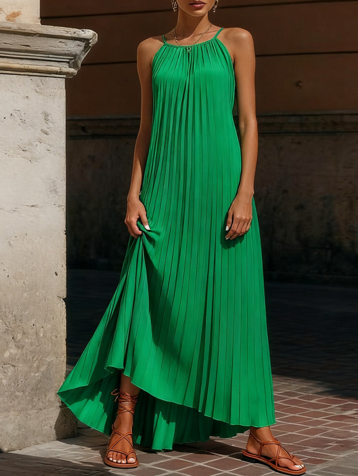 Damen Plissiertes Maxikleid mit verstellbaren Spaghetti-Trägern Drune