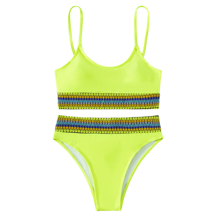 Damen Hochtaillierter Bikini mit sportlichem Design und buntem Bund Drune