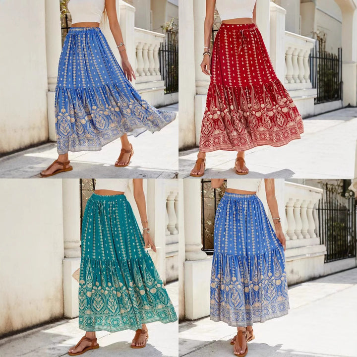 Damen weite Boho-Rock mit verzierten Volants Drune
