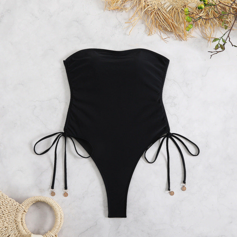 Damen Einteiler Badeanzug mit elegantem Schnürdesign und figurformendem Schnitt Drune