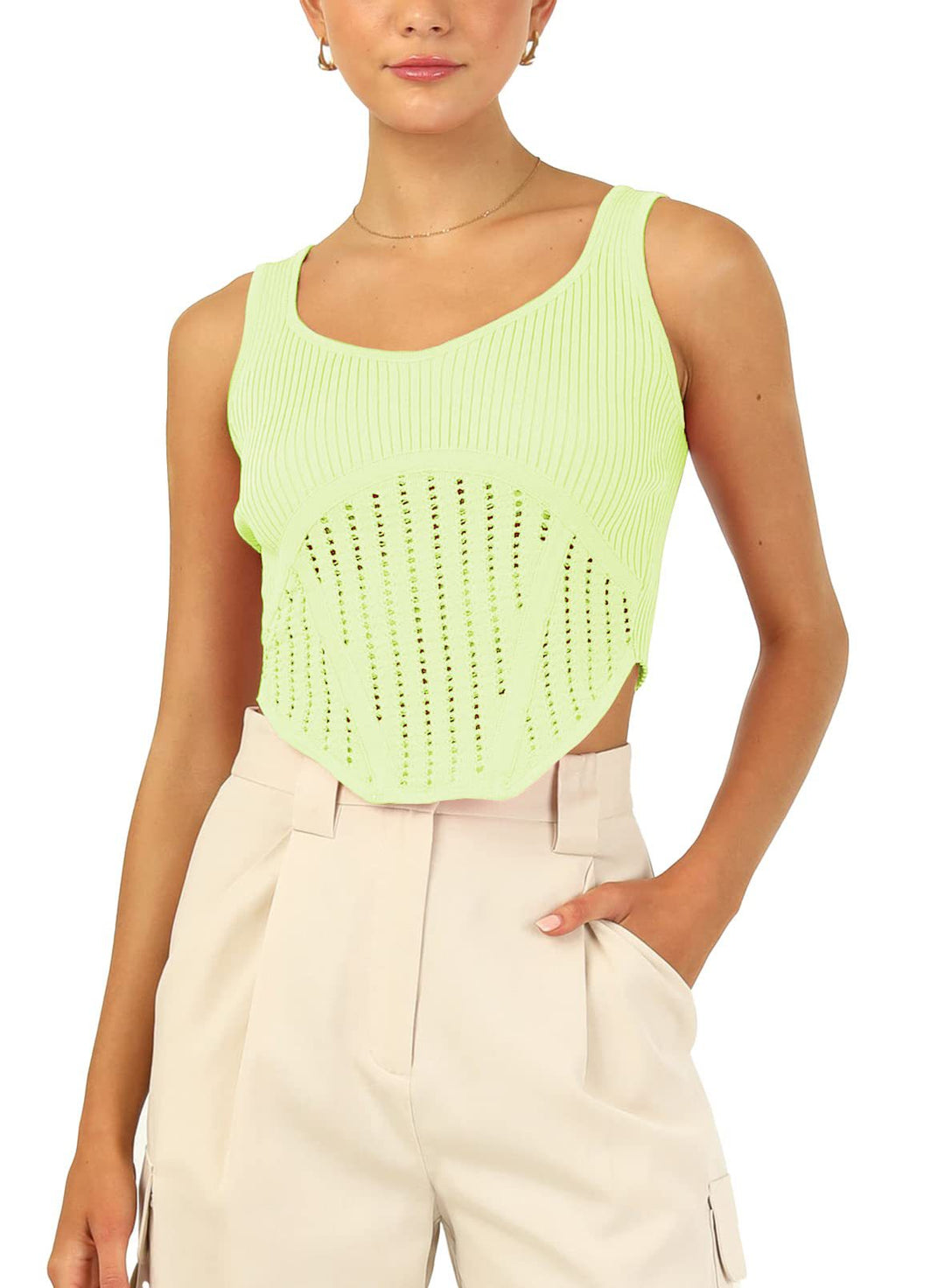 Damen Crop-Top mit strukturiertem Netzlook und hohem Schnitt Drune