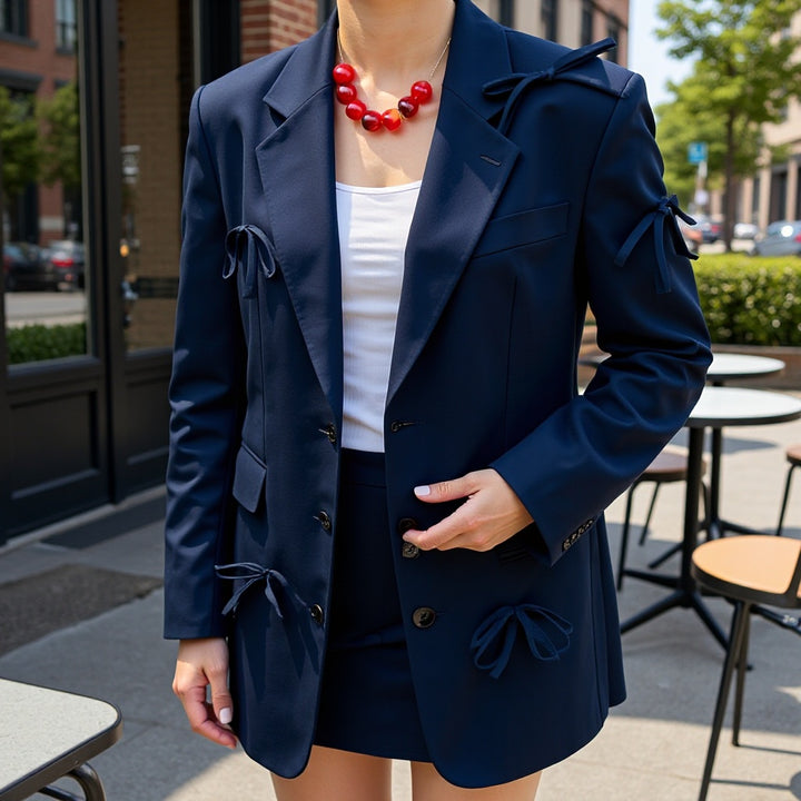 Damen modische Blazerjacke mit dekorativen Binde-Details Drune