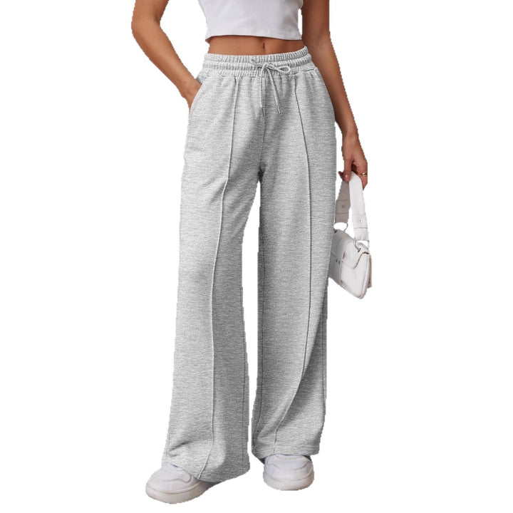 Damen nan High-Waist Relax-Freizeithose mit doppeltem Rippbund, sichtbarer Bügelfalte und weitem Bein Drune