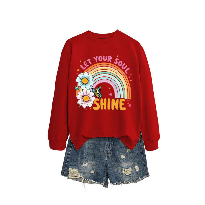 Damen Sweatshirt mit buntem Farbverlauf und floralem Grafikdesign Drune