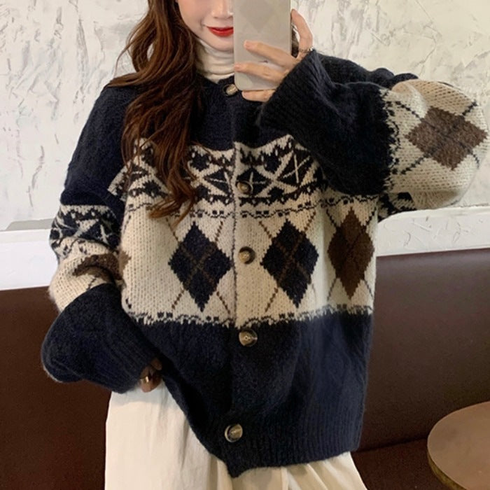 Damen Grobstrickjacke mit dekorativem Norwegermuster Drune