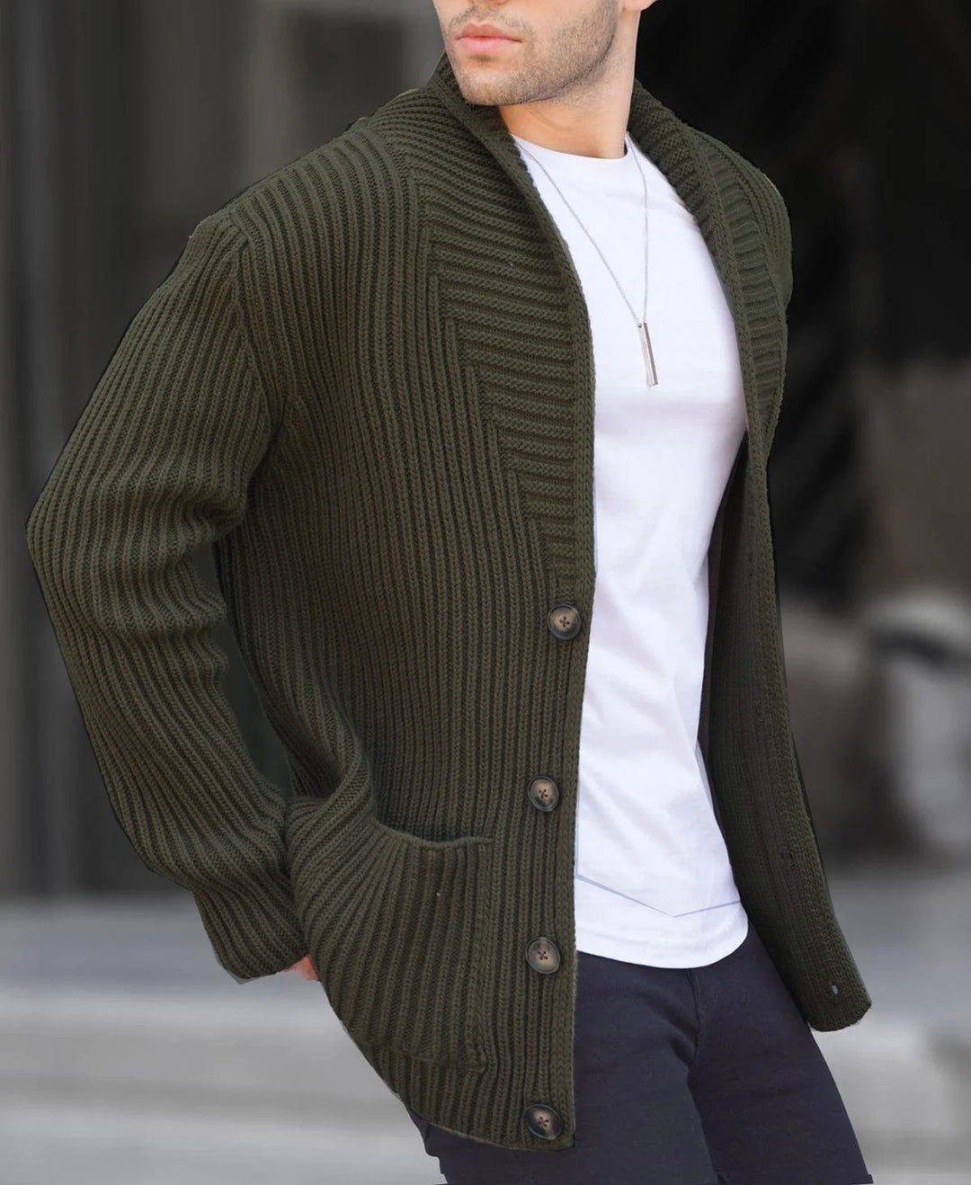 Herren Strickjacke mit tiefem Ausschnitt und knöpfen Drune