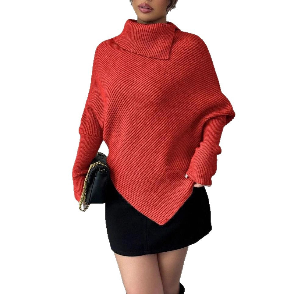 Damen Oversized Strickpullover mit asymmetrischem Saum und hohem Kragen Drune