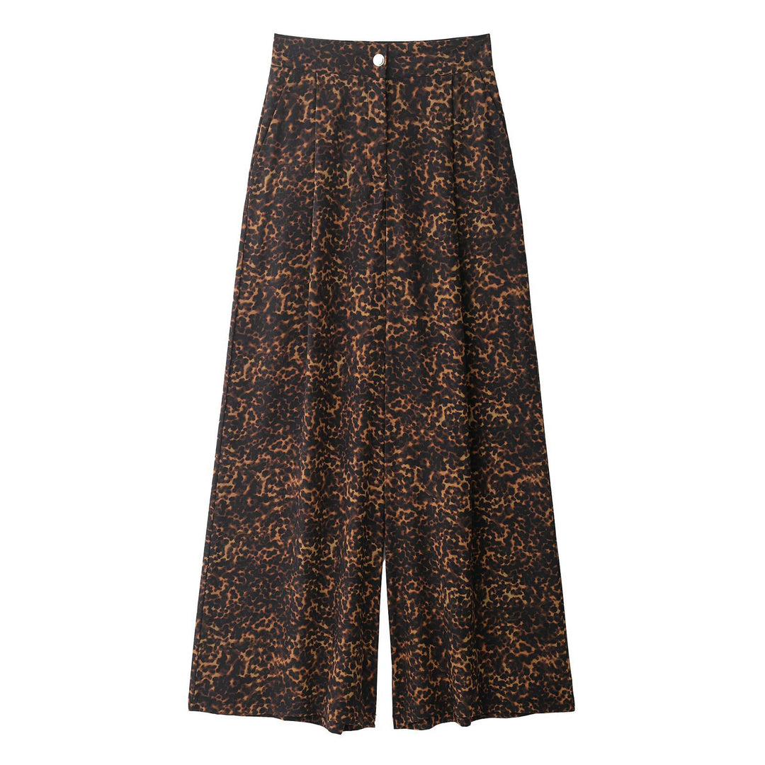 Damen Weit geschnittene Leoprint-Hose mit elastischem Bund und hohen Taschen Drune
