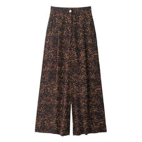 Damen Weit geschnittene Leoprint-Hose mit elastischem Bund und hohen Taschen Drune