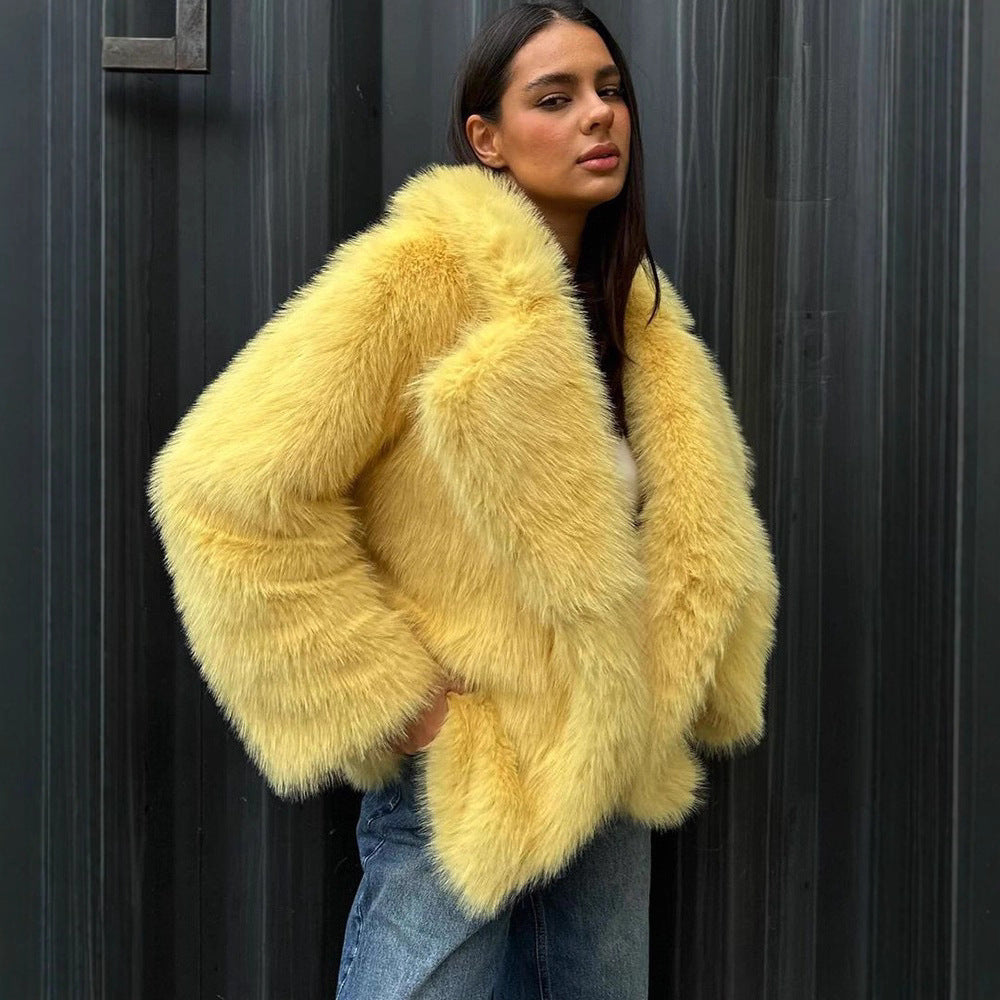 Damen Kuscheliger Oversize Kunstfellmantel Drune