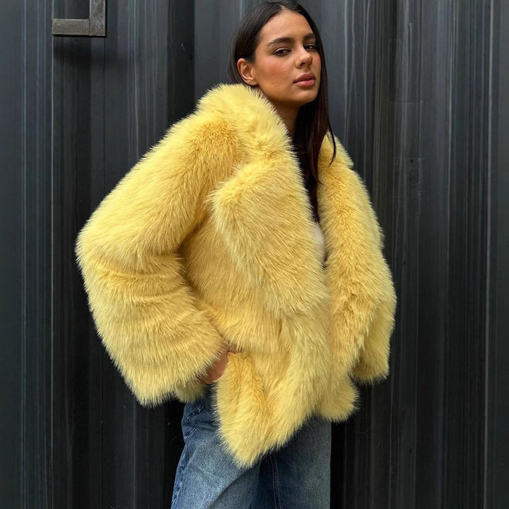 Damen Kuscheliger Oversize Kunstfellmantel Drune