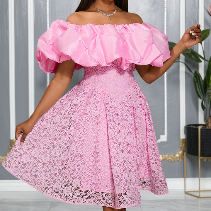Damen Freizeitkleid mit schulterfreiem Volant Drune