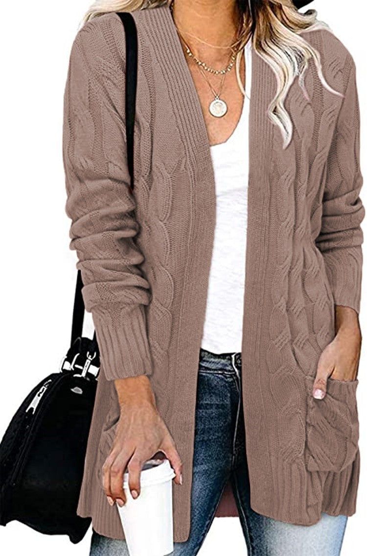 Damen Strickjacke im eleganten Kabelmuster mit offenen Taschen Drune