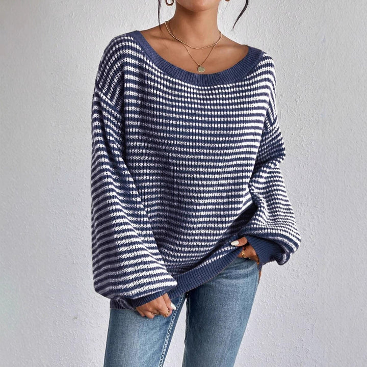 Damen Oversized Strickpullover mit weitem Rundhalsausschnitt Drune