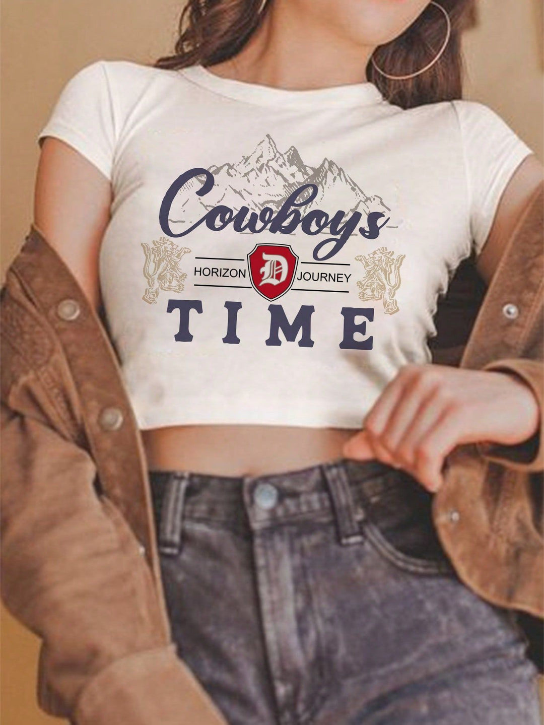 Damen Crop-Top mit kreativem Cowboy-Motiv und lässigem Schnitt Drune