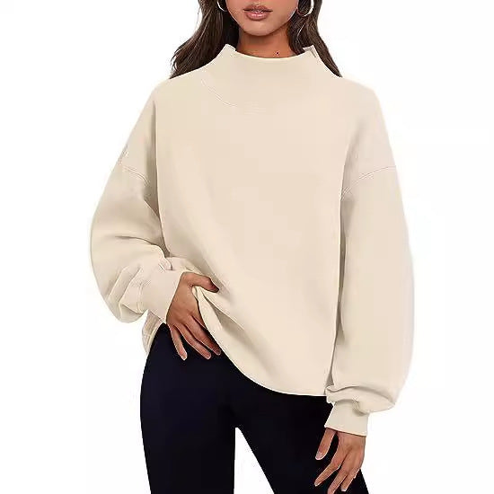 Damen lässiger Sweatpullover mit hohem Kragen und weiten Ärmeln Drune