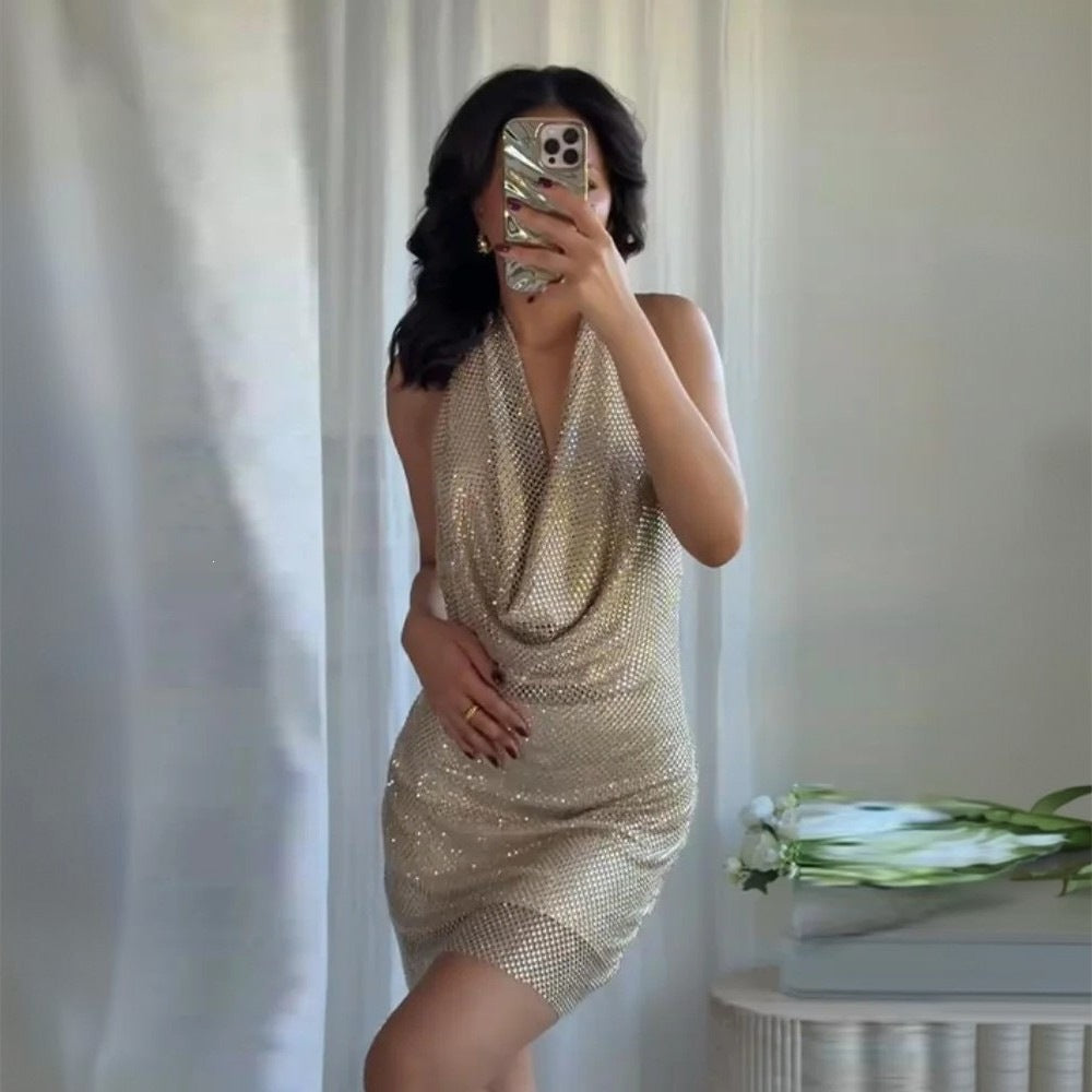 Damen glamouröses Pailletten-Minikleid Drune