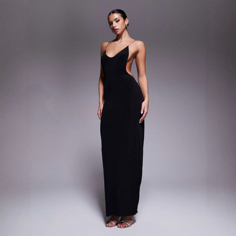 Damen Maxikleid mit tiefem V-Ausschnitt und seitlichen Cut-Outs Drune
