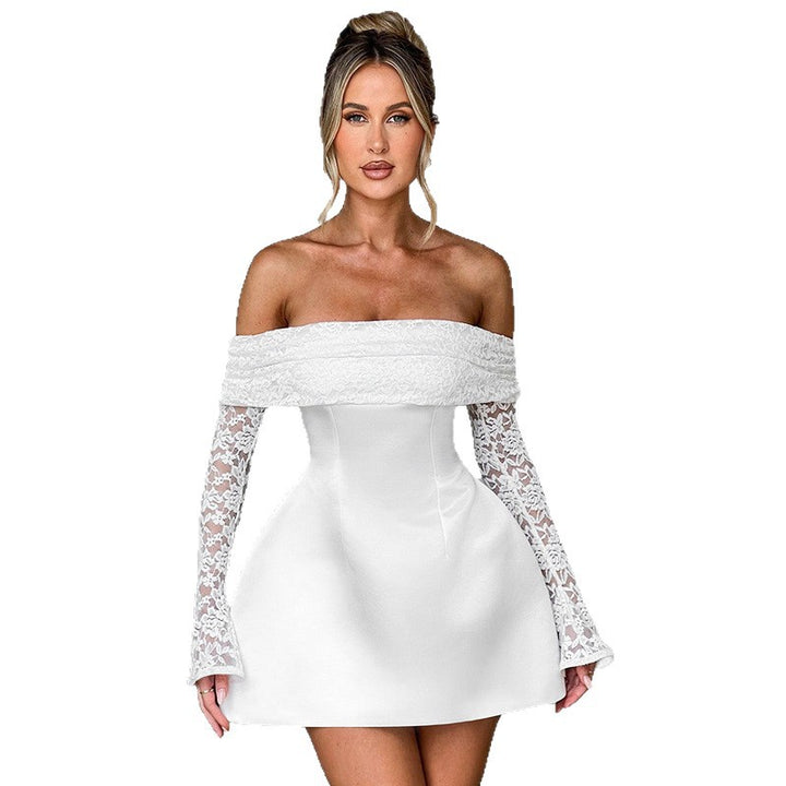 Damen Offshoulder Minikleid mit Spitzenärmeln und taillierter Silhouette Drune