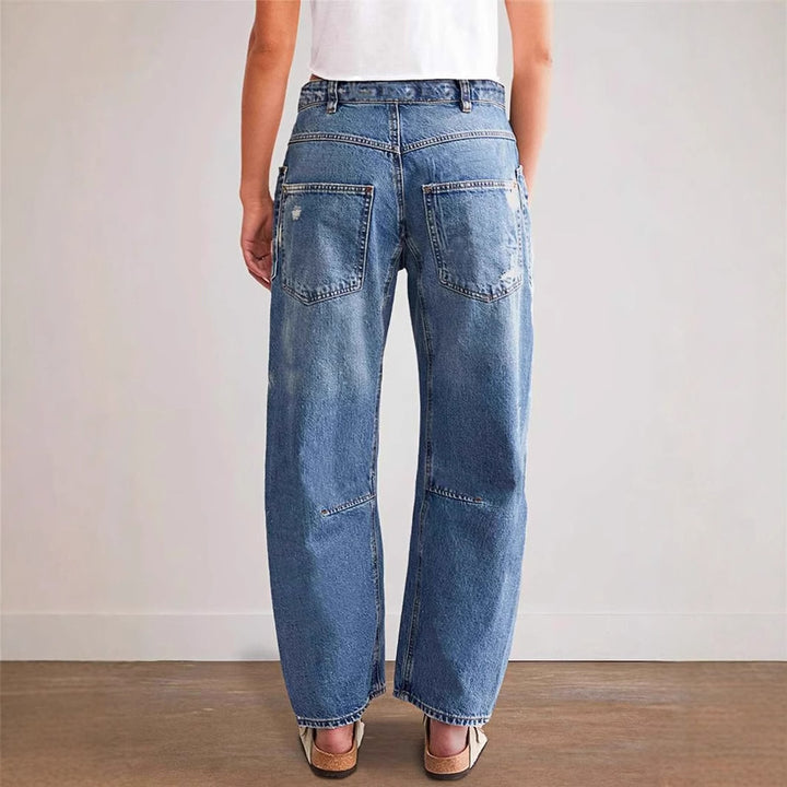 Damen weit geschnittene Jeans mit kreativen Taschen und Destroyed-Details Drune