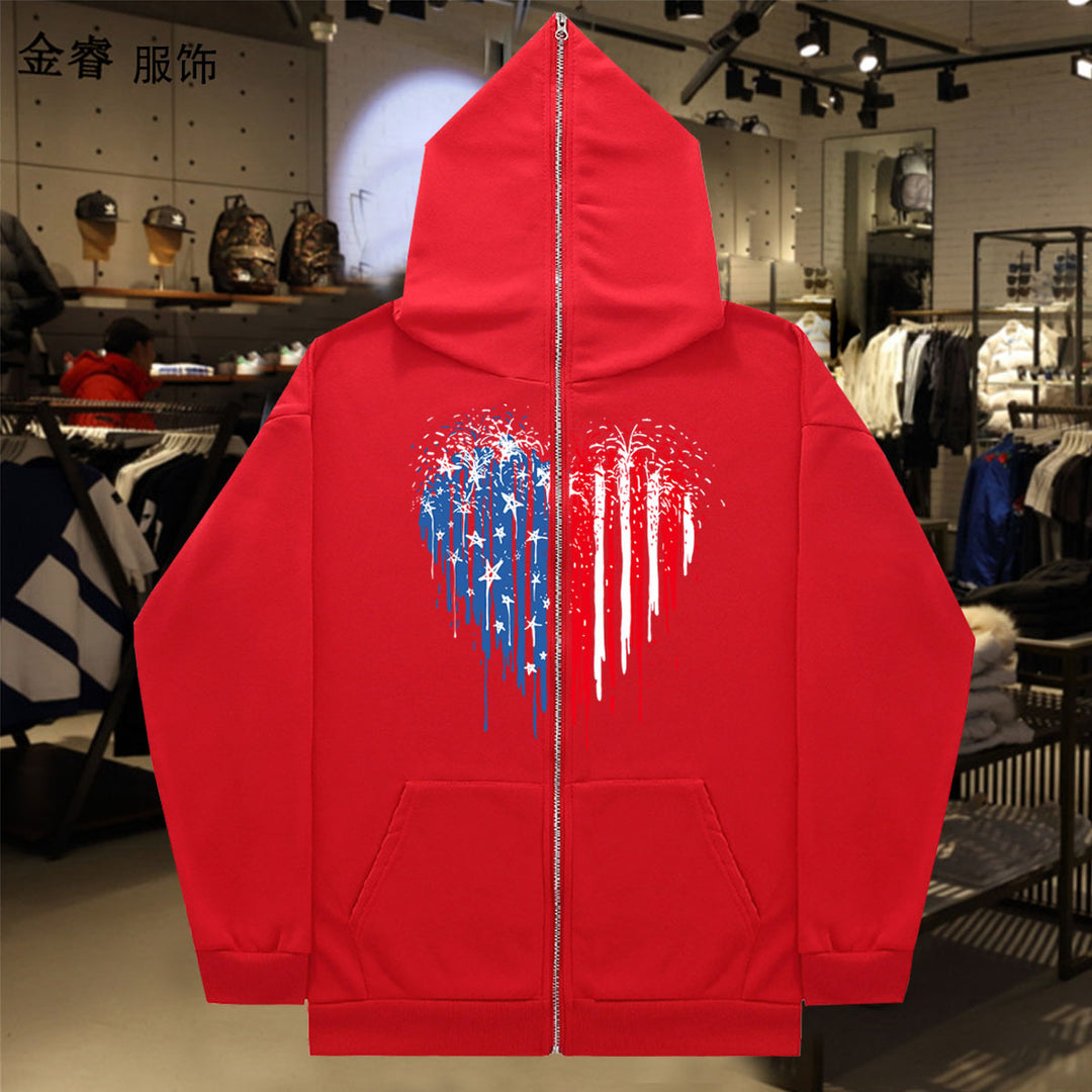 Damen Kapuzenjacke mit einzigartigem Herzmotiv und Reißverschluss Drune
