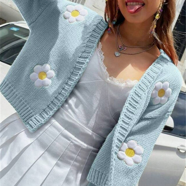 Damen Strickjacke mit floralen Applikationen und lockerer Passform Drune