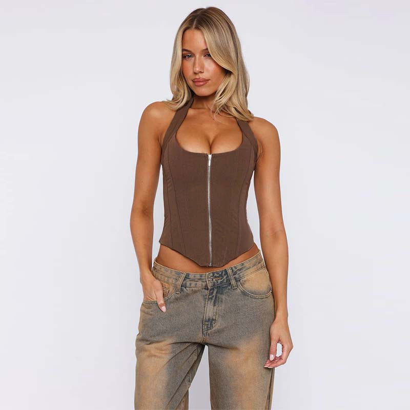 Damen Crop Top mit Reißverschluss Drune