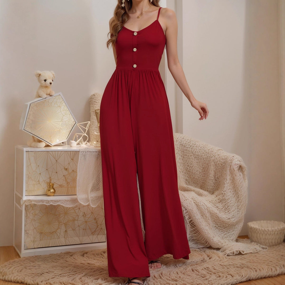 Damen Jumpsuit mit knöpfbarem Oberteil und weitem Bein Drune
