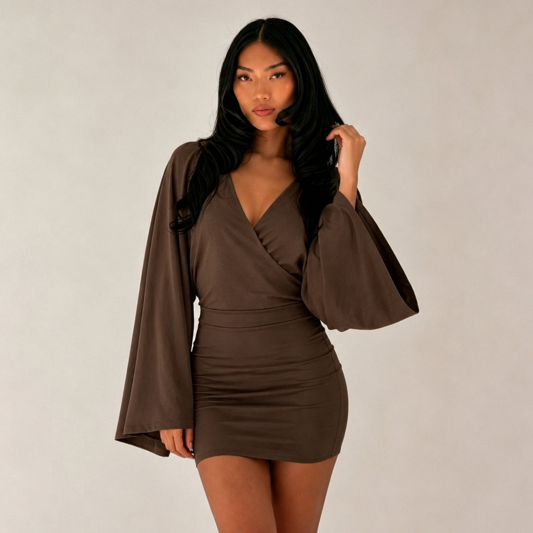 Damen nan Wickel-Minikleid mit Kimonoärmeln, taillierter Miedernaht und stretchigem Jersey Drune