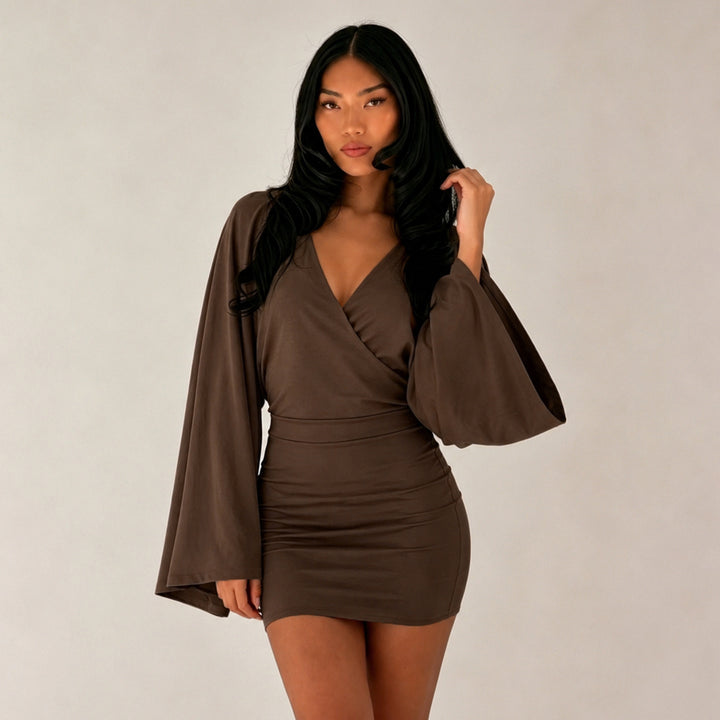 Damen nan Wickel-Minikleid mit Kimonoärmeln, taillierter Miedernaht und stretchigem Jersey Drune