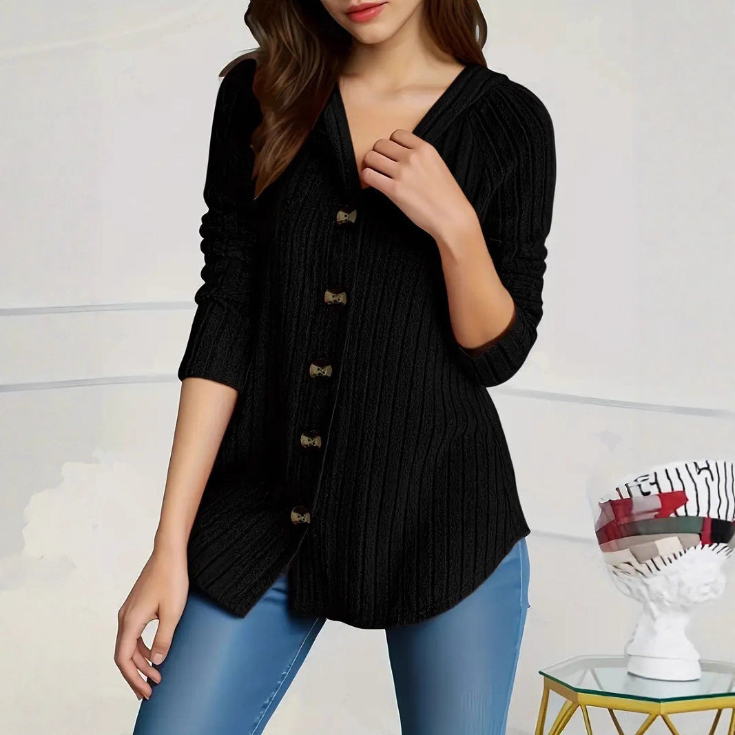 Damen nan kaschierender gerippter Strickcardigan mit V-Ausschnitt und dekorativen Knöpfen Drune