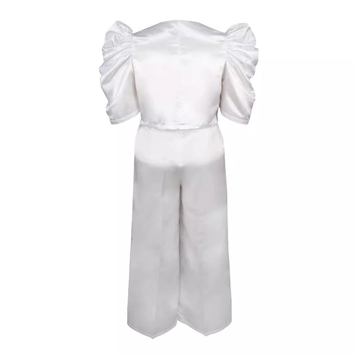 Damen Elegantes Jumpsuit mit voluminösen Puffärmeln und schickem Taillierungsdetail Drune