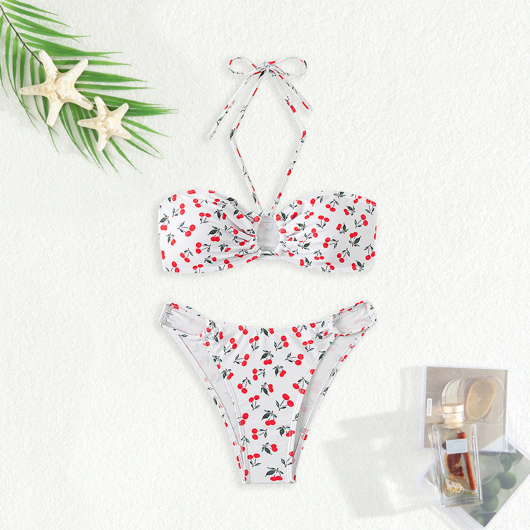 Damen Bandeau-Bikini-Set mit verspieltem Kirschmuster Drune