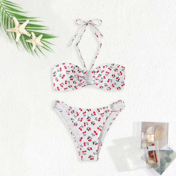 Damen Bandeau-Bikini-Set mit verspieltem Kirschmuster Drune
