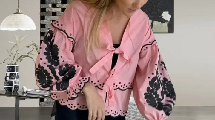 Damen Bluse mit Spitzenaufsatz und lässigem Schnitt Drune