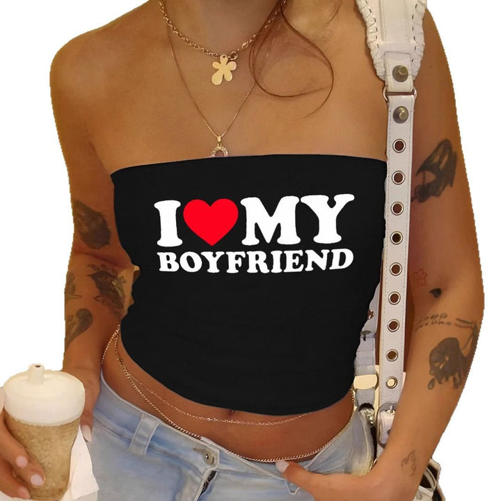 Damen Bandeau-Top mit auffälligem Statementdruck Drune