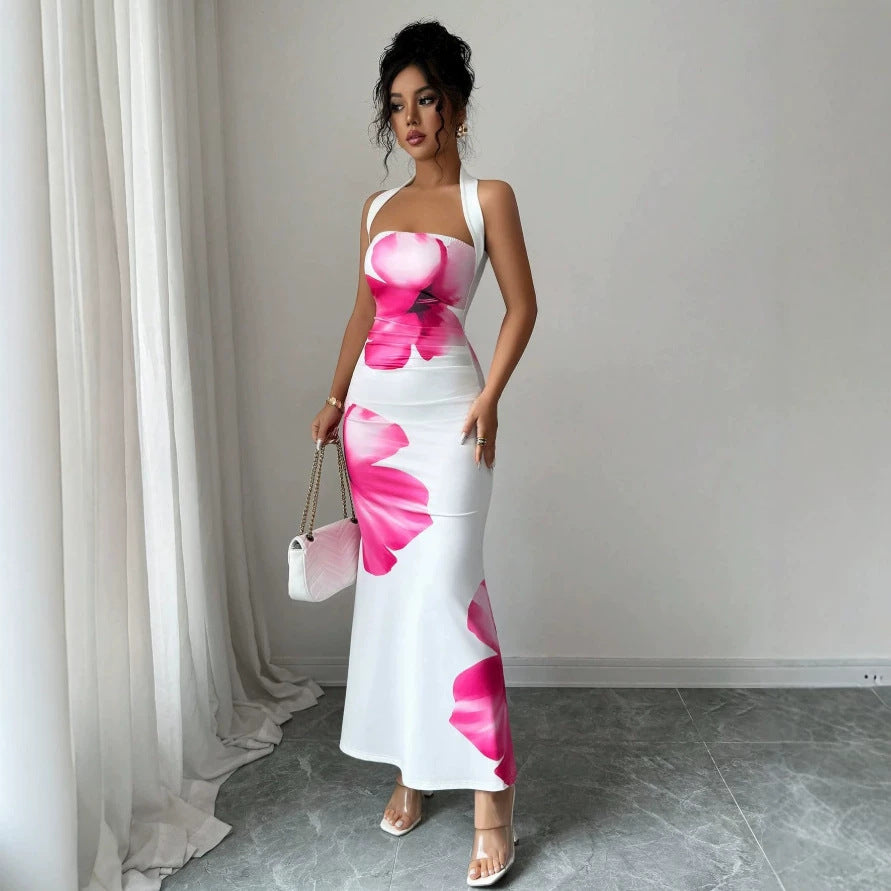 Damen Maxikleid mit floralem Print und schulterfreiem Design Drune