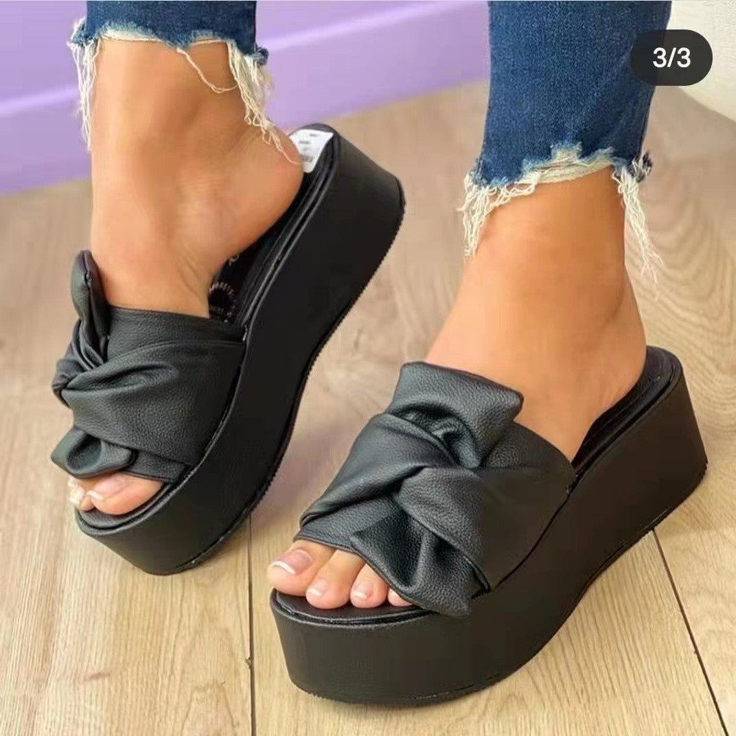Damen Wedge-Pantoletten mit Stilvollem Knotendesign und Rutschfester Sohle Drune