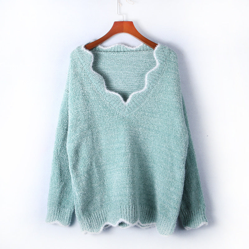 Damen lässiger Strickpullover mit V-Ausschnitt und strukturiertem Gewebe Drune