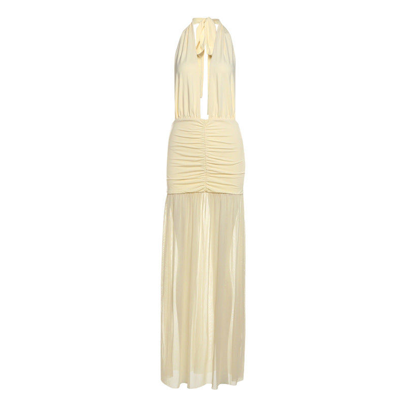 Damen Elegantes Maxikleid mit tiefem V-Ausschnitt und raffinierten Raffungselementen Drune