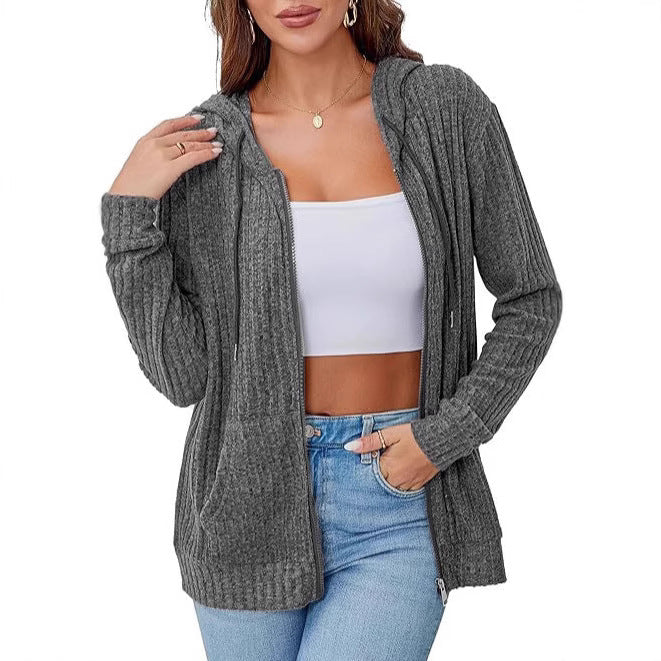 Damen gemütlicher Strick-Hoodie mit Reißverschluss Drune