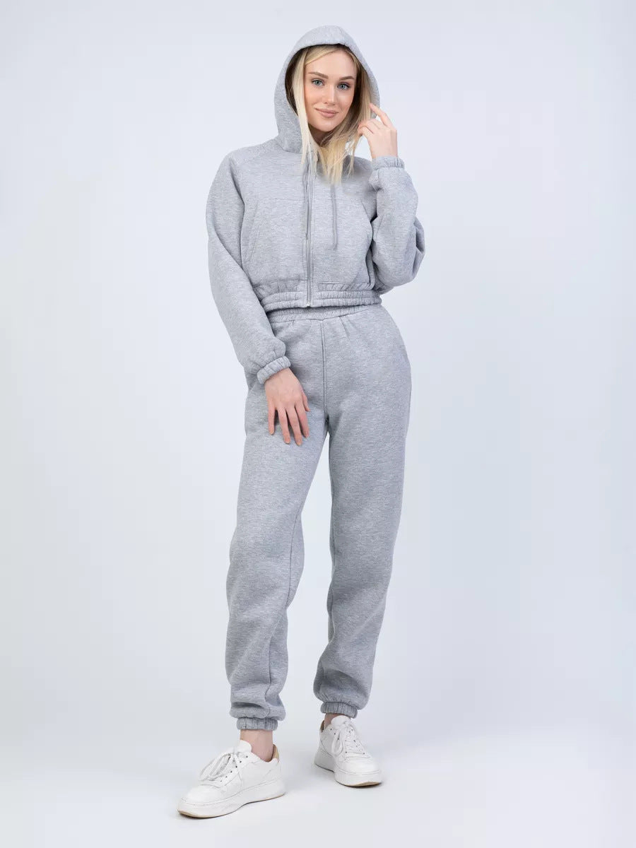 Damen Fleece-Pullover und Jogginghose-Set mit Kängurutasche und elastischem Bund Drune
